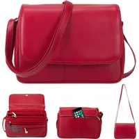 Alessandro Salvatore Handtasche Damen Leder mittel klein Lederhandtasche Schultertasche Damen mit vielen Fächern Schultergurt Damentasche Echtleder weich Alessandro Fl... + Rot
