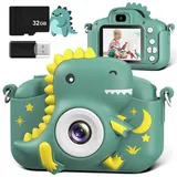 GREENKINDER Kinderkamera,2.0”-Bildschirm Kinder Kamera mit 32GB Karte, 20MP & 1080P HD Selfie Digitalkamera Kinder, Fotoapparat Kinder, Dinosaurier Geschenke für 3-12 Jahre Jungen und Mädchen