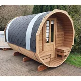 Sauna Fass 240x220 cm Ø Bausatz Fasssauna mit Terrasse NEU Gartensauna Banja