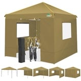 COBIZI Pavillon 3x3 Wasserdicht Stabil Winterfest, faltpavillon 3x3 mit 4 Seitenteilen, Mesh-Fenster gegen Insekten 100% wasserdicht und UV 50+ tragbares High-End Tragbarkeit Gartenpavillon, Khaki