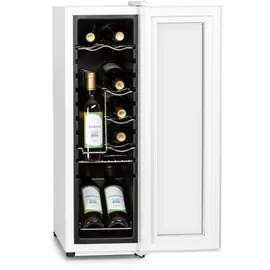 Klarstein Weinkühlschrank 1 Zonen Getränkekühlschrank Klein, Freistehender Kleiner Weinschrank, 32L Wein-Kühlschrank mit Glastür, Flaschenkühlschrank, Wine Fridge 12 Slim Uno 32l/12Fl.Touch 85 W 5-18 °C LED Weißes Glas