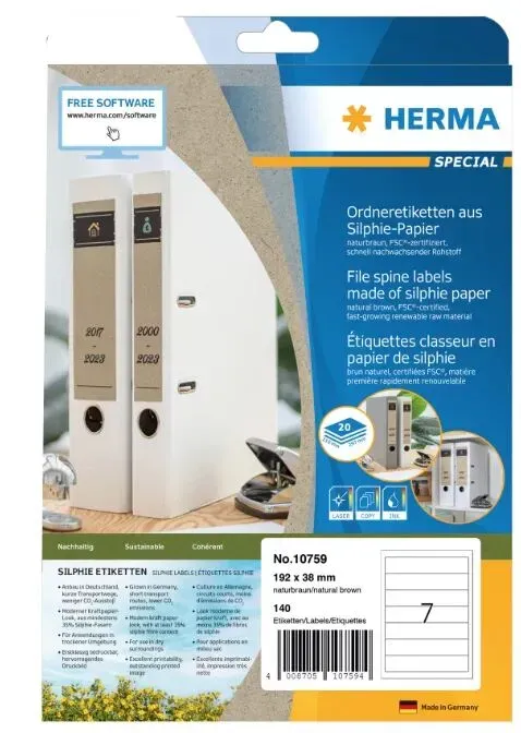 HERMA 10759 selbstklebendes Etikett Rechteck Permanent Braun 140 Stück(e)