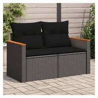 vidaXL Gartensofa mit Kissen 2-Sitzer Schwarz Poly Rattan