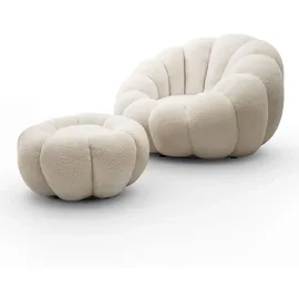 lookway Drehsessel FLUFFY Textil 95 x 60 x 95 cm Beige mit Fußhocker