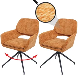 Mendler 2er-Set Esszimmerstuhl HWC-N74, Küchenstuhl, drehbar Auto-Return, Stoff Chenille (490g/m2) Öko-Tex ~ ocker-gelb