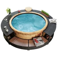 Whirlpool-Umrandung Schwarz Poly Rattan und Akazienholz