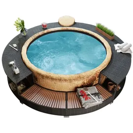 Whirlpool-Umrandung Schwarz Poly Rattan und Akazienholz