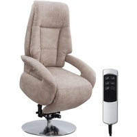 Cavadore TV-Sessel Edinburgh / Fernsehsessel mit Aufstehhilfe & elektrisch verstellbarer Relaxfunktion / 2 E-Motoren / 74 x 114 x 77 / Lederoptik: beige