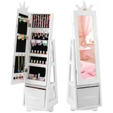COSTWAY Schmuckschrank Kinder Ganzkörperspiegel mit Aufbewahrunskorb weiß