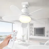 UOEONR Deckenventilator mit beleuchtung,mit Fernbedienung,40W Lampe Deckenventilator mit Douille E27,Dimmbarer Deckenventilator LED für Zimmer, Salon,3 Geschwindigkeiten (E27-Weiß)