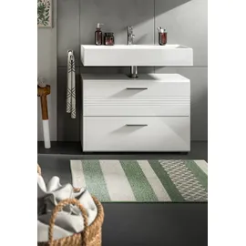 WELLTIME Waschbeckenunterschrank WELLTIME "Calcio, Breite 80 cm, 2 Schubkästen, davon einer geteilt", grau (hellgrau, weiß hochglanz), B:80cm H:56cm T:32cm, FSC-zertifizierter Holzwerkstoff, Schränke, Waschbeckenunterschrank, MDF Front, Badschrank, Bad-Möbel,