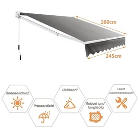 Costway Markise mit Sonnenschutz 200 x 250 cm grau