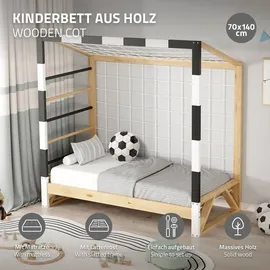 ML-Design Kinderbett Fußballtor 70 x 140 cm Kiefer schwarz-weiß