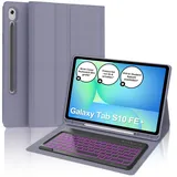 IVEOPPE Hülle mit Tastatur für Samsung Galaxy Tab S10 FE+ 13.1 Zoll, Deutsches QWERTZ-Layout, Tastatur für Samsung Tab S10 FE+ 13.1" 2025, 7-Farbige Beleuchtung Magnetisch Keyboard, Lila