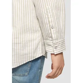 QS Regular Fit: Stehkragenhemd aus gestreiftem Oxford - beige|weiß - XL