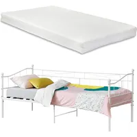 [en.casa] Bett, Arjeplog 90x200cm mit Matratze Jugendbett Metallbett Einzelbett Bettsofa Weiß