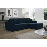 Fun Möbel Ecksofa Schlafsofa Sofa CONOR Stoff Kronos Dunkelblau Ottomane Rechts