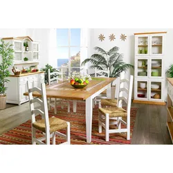 Landhausstil Vitrine MEXICO Weiß Honig, weiss lackiert, Naturholz, Pinie massiv