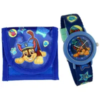 PAW PATROL Kinderarmbanduhr mit Textilarmband und Brustbeutel Blau 29 mm japanisches Quarzuhrwerk