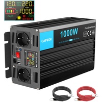 CAPTOK Spannungswandler 12V 230V 1000W/2000W Reiner Sinus KFZ Wechselrichter mit Fernbedienung 5V 2,4A USB Multifunktions-LCD-Digitalanzeige