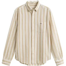 GANT Herren Hemd - Regular Cotton Linen Stripe Shirt, Leinen-Baumwoll-Mix, gestreift Beige L