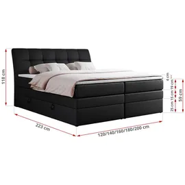 MKS Meble Boxspringbett, Schwarz, Textil, 2-Sitzer, H4, Rechteckig, 140x200 cm, Schlafzimmer, Betten, Boxspringbetten