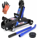 Verda Wagenheber hydraulisch 2T, 130-330 mm, Gummiuaflage SUV, Jeep Rangierwagenheber Heber Auto Geländewagen, extra flach, Wohnmobil inkl. Handschuhe Profi (Hubhöhe 130-330mm)