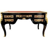 Casa Padrino Schreibtisch Barock Boulle Sekretär im französischen Stil Schwarz / Gold 140 cm - Handgefertigter Antik Stil Schreibtisch - Barock Büro Möbel