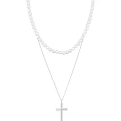 KUZZOI Muschelkernperlen Kreuz Klassik 2er Set 925 Silber 45 Herren 
