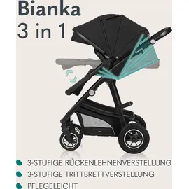 lionelo BIANKA Kinderwagen 3 in 1 bis 22 kg Babywanne Autositz Zusammenlegbar, Reise-System, Einstellung der Rückenlehne, Räder 360o Stoßdämpfer, Verdeck XXL