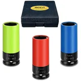 1/2 Zoll Schlagschrauber Nüsse Set, 17 19 21 mm Radschrauben Nuss Set, Felgenschutz für Radwechsel, CR-MO, farbcodiert, nicht-zerkratzend, Schonhülsen für Alufelgen, ideal für die Automobilindustrie