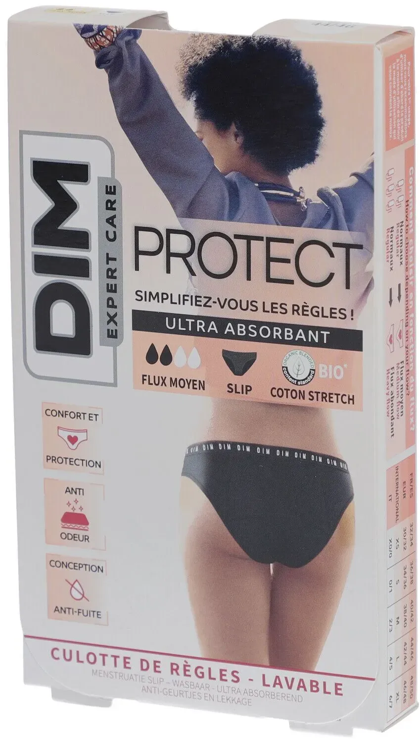 DIM Protect Waschbarer Menstruations-Slip - Slip - Bio-Baumwolle - Mittlerer Fluss - 44/46