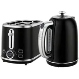 FORSMANO Toaster und Wasserkocher Set, Retro, 1,7L, 2200W, LED-Anzeige, 6 Stufen, Memory-Funktion, Temperaturwahl, Schwarz