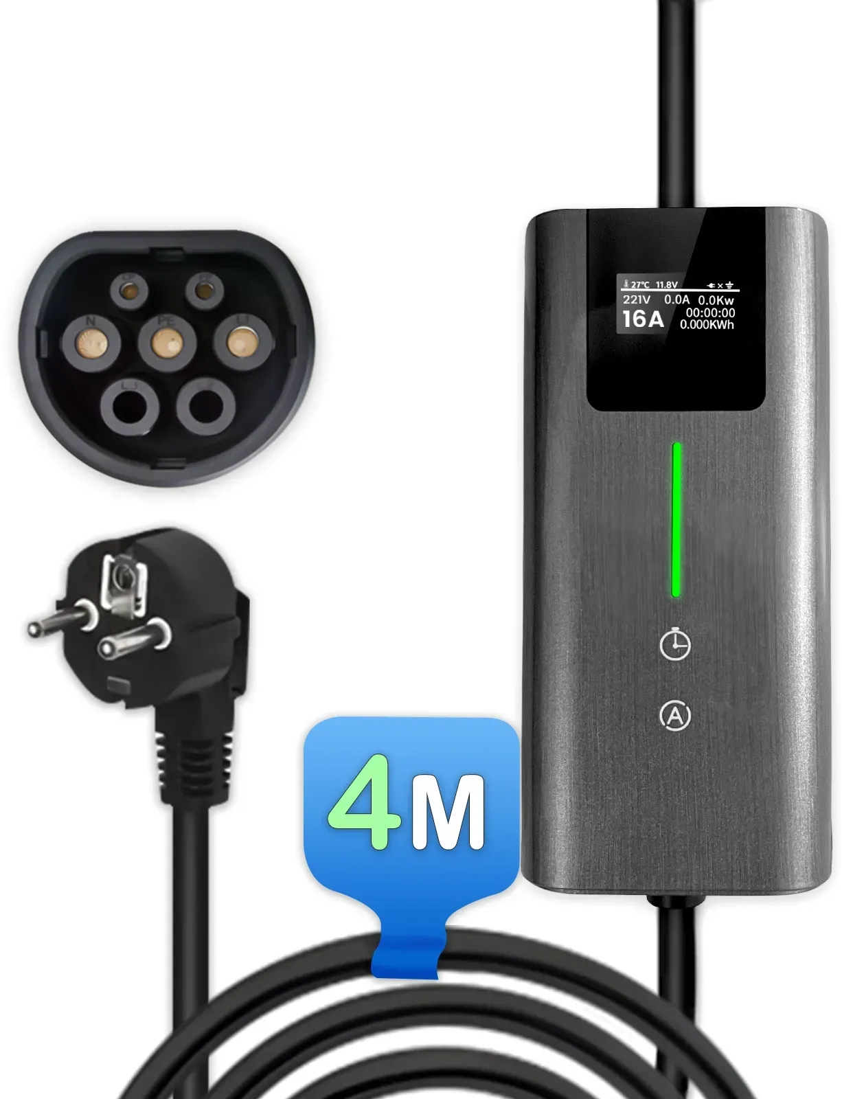 Junsun EV Ladegerät Elektroauto Ladekabel Typ 2 6-16A 3.5KW/11KW APP-Steuerung - 1-Phasig - 3.5KW - 4M - Ohne APP-Steuerung