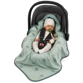 zamboo Einschlagdecke / leichte Kuscheldecke für Babyschalen & Kinderwagen 80 x 80 cm - Pusteblume - Salbeigrün
