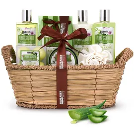 Brubaker Cosmetics Bade- und Dusch Set Aloe Vera - 11-teiliges Geschenkset im Flechtkorb