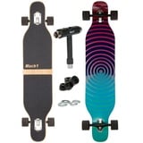 Mach1 Longboard aus Bambus mit Keramik Kugellager - Camber Drop Through Cruiser Board (Spar-Set inkl. T-Tool und extra Bushings, Longboard + T-Tool + 4er Set 85A Bushings), Twin Tip bunt