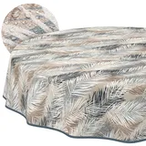 ANRO Tischdecke abwaschbar Blätter Grau-Beige Rund 120 cm – wasserabweisend Indoor Outdoor, Lotuseffekt, mit Saum