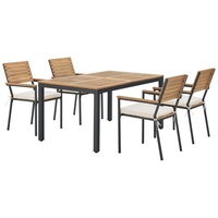 Juskys Akazienholz Gartengarnitur Rhodos - Tisch, 4 Stühle & Auflagen - Gartenmöbel Set - Holz Möbel