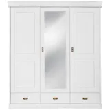 Lomadox Kleiderschrank TERMOLI-163 Kiefer massiv in weiß, 193 cm, 3 Türen, 3 Schubladen mit Softclose weiß