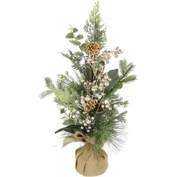 Winterliche Kunstpflanze I.GE.A. "Weihnachtsgesteck im Topf aus Jute, Weihnachtsdeko", beige (champagnerfarben), H:60cm Ø:30cm, Kunststoff, Kunstpflanzen, mit Beeren, Eukalyptuszweigen, Koniferen und Zapfen