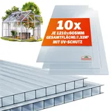 Gardebruk GARDEBRUK® 10x Doppelstegplatten 6mm Zuschneidbar 121x60,5cm Polycarbonat 7,3m2 UV-beständig Klar Hohlkammerplatten Gewächshaus Platten Stegplatten
