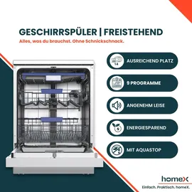 Homex DWFS601442A-S Geschirrspüler (freistehend, 598 mm, Silber)