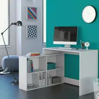 Dmora - Schreibtisch Arros, Mehrzweckschreibtisch, Bürotisch für PC, Eckschreibtisch, 112x101 h77 cm, Mattweiß