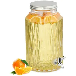 Relaxdays Getränkespender, Limobehälter 5L, Rauten-Design, Zapfhahn und Deckel, Wasserspender, aus Glas, transparent
