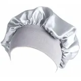 SHTGOI Seiden Schlafhaube Satin Haarhaube mit Breitem Gummiband Seidenhaube zum Schlafen Verstellbare Elastisch Bonnet Weiche Atmungsaktive Nacht Haar Haube für Damen Mädchen Haarschutz Silber