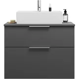 Burgbad Eqio Waschtischunterschrank inklusive Konsolenplatte, Ausschnitt mittig, 2 Schubladen, Breite 800mm, WXXH080F6584G0146, Farbe: Dunkelgrau Matt / Dunkelgrau Matt, Griff Chrom G0146
