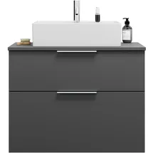Burgbad Eqio Waschtischunterschrank inklusive Konsolenplatte, Ausschnitt mittig, 2 Schubladen, Breite 800mm, WXXH080F6584G0146, Farbe: Dunkelgrau Matt / Dunkelgrau Matt, Griff Chrom G0146