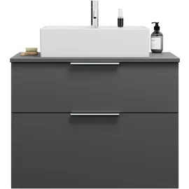 Burgbad Eqio Waschtischunterschrank inklusive Konsolenplatte, Ausschnitt mittig, 2 Schubladen, Breite 800mm, WXXH080F6584G0146, Farbe: Dunkelgrau Matt / Dunkelgrau Matt, Griff Chrom G0146