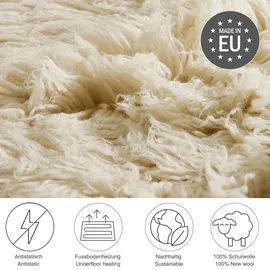 THEKO Bettumrandung THEKO "Flokos 2" Gr. 14, beige (natur), H:64mm, Obermaterial: 100% Wolle, Bettumrandungen, Läufer-Set, Hochflor, Uni-Farben, reine Wolle, handgewebt